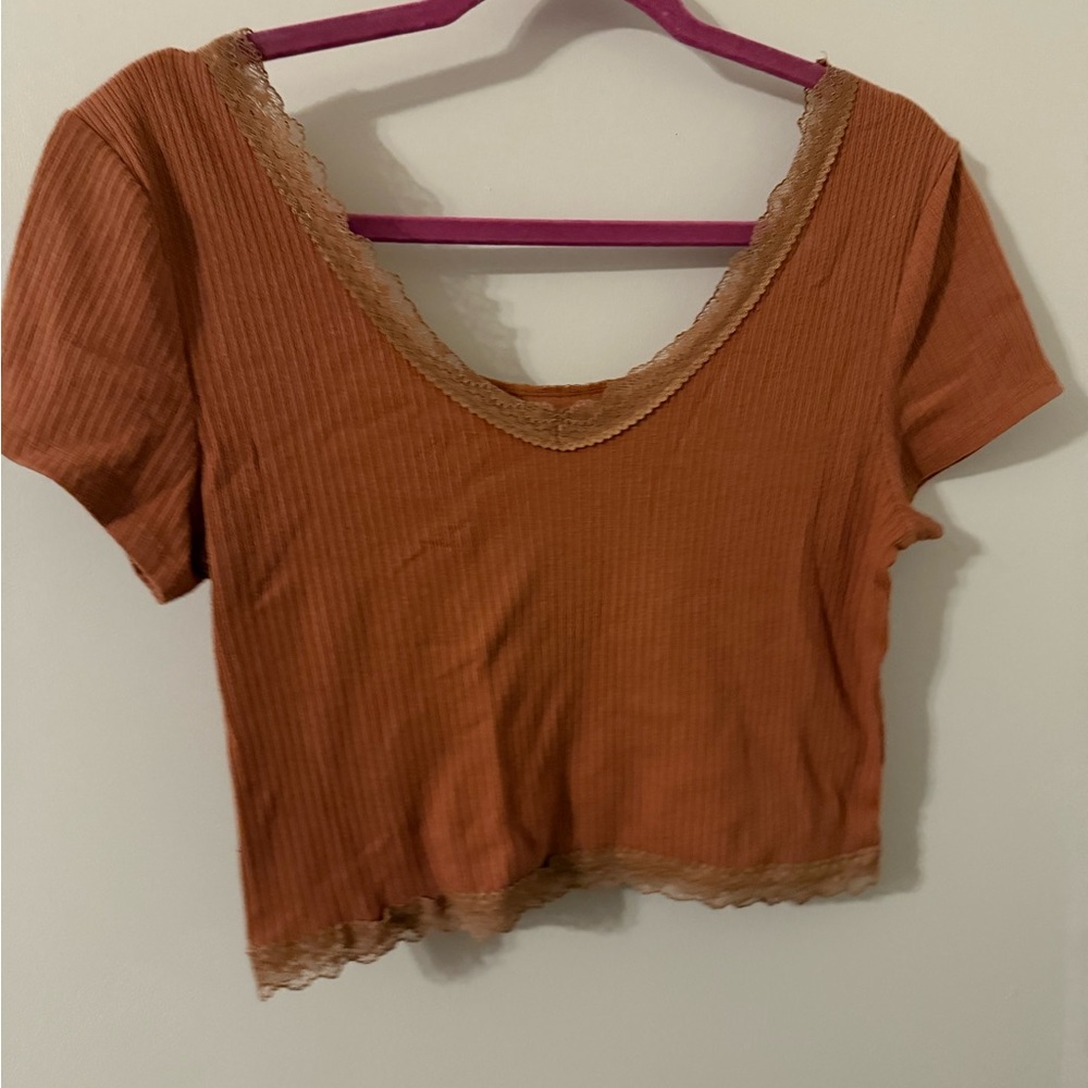 Aeropostale Rust Lace Trim Crop Top